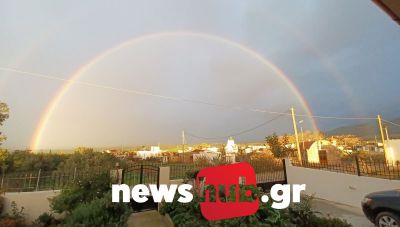 Σπάνιο φαινόμενο: Διπλό ουράνιο τόξο στη Μεσαρά
