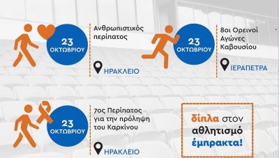 Αθλητικές διοργανώσεις στις 23 Οκτωβρίου με την στήριξη της Περιφέρειας Κρήτης