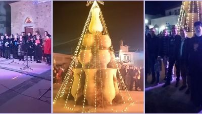Φωταγωγήθηκε το εντυπωσιακό πυθαρόδεντρο στο Θραψανό