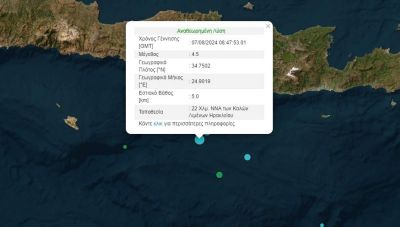 Τρίτωσε το κακό μέχρι στιγμής με τους σεισμούς στην Κρήτη - Άλλος ένας σεισμός καταγράφεται στο νησί μας