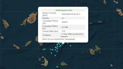 Σεισμός 4,3 Ρίχτερ ανοιχτά της Αμοργού