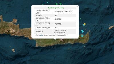 Δυο σεισμικές δονήσεις μέχρι 3 Ρίχτερ κοντά σε Αρκαλοχώρι και Τσούτσουρα