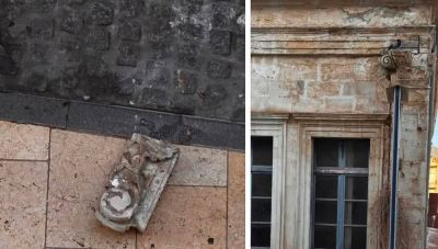 Ηράκλειο: Έπεσαν κομμάτια από ιστορικό κτίριο στο κέντρο της πόλης - Από θαύμα δεν είχαμε τραυματισμό