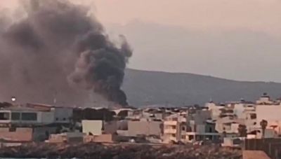 Αναστάτωση έξω από το αεροδρόμιο Ηρακλείου- Λεωφορείο του ΚΤΕΛ τυλίχθηκε στις φλόγες (Βίντεο)